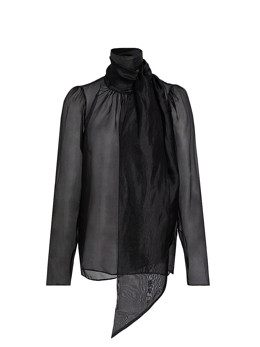 Women's Teddy Silk Tieneck Blouse - Black - Size Medium