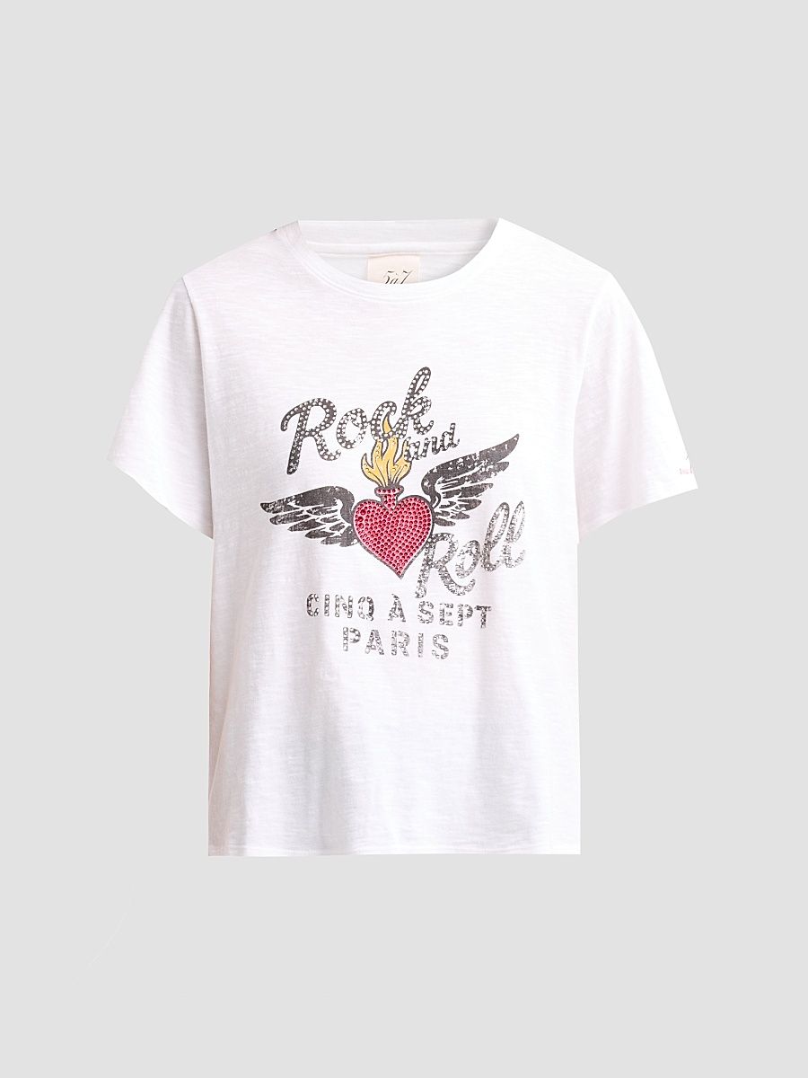 Women's Graphic Cotton T-Shirt - White Multi - Size XL