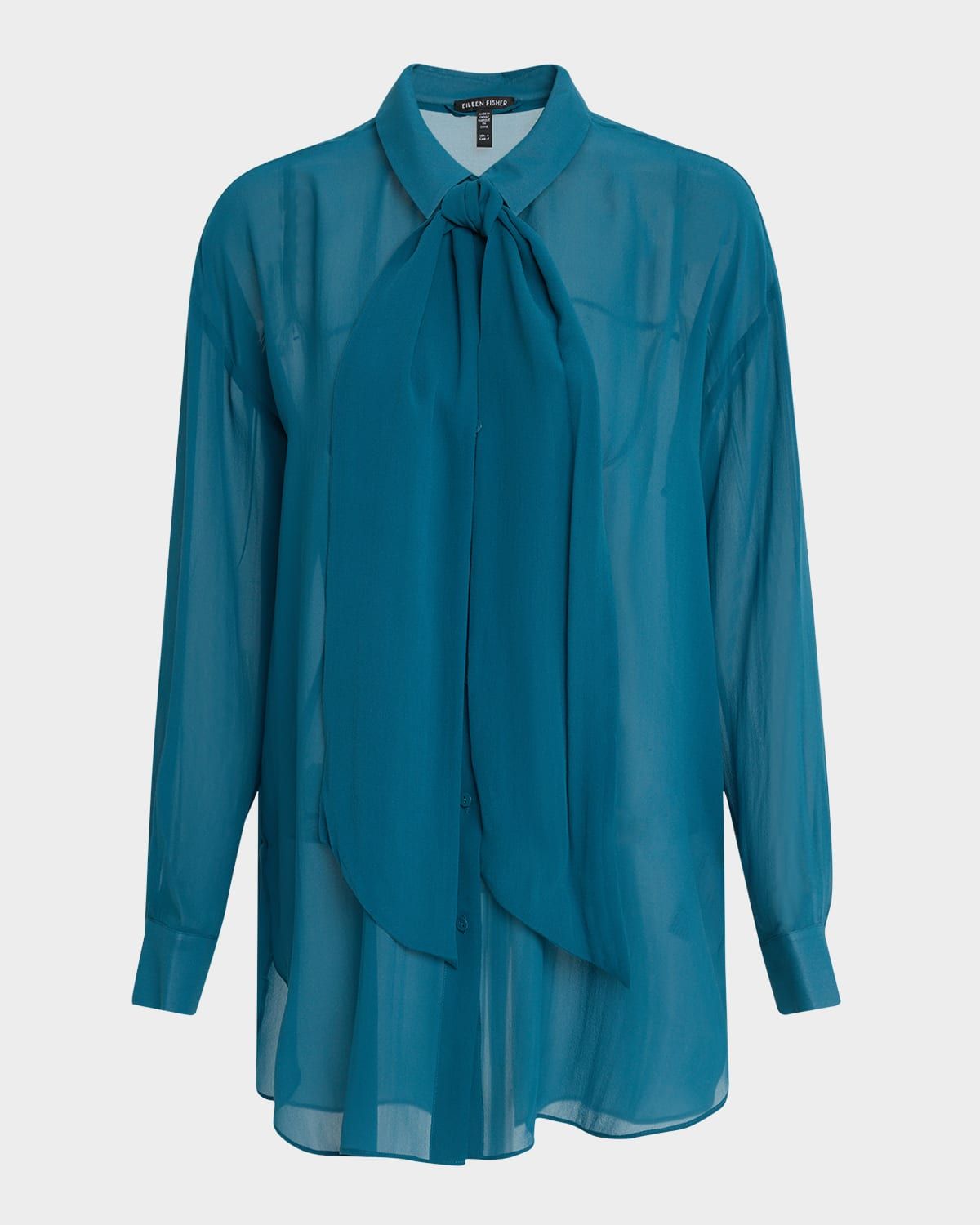 Tie-Neck Sheer Silk Georgette Blouse