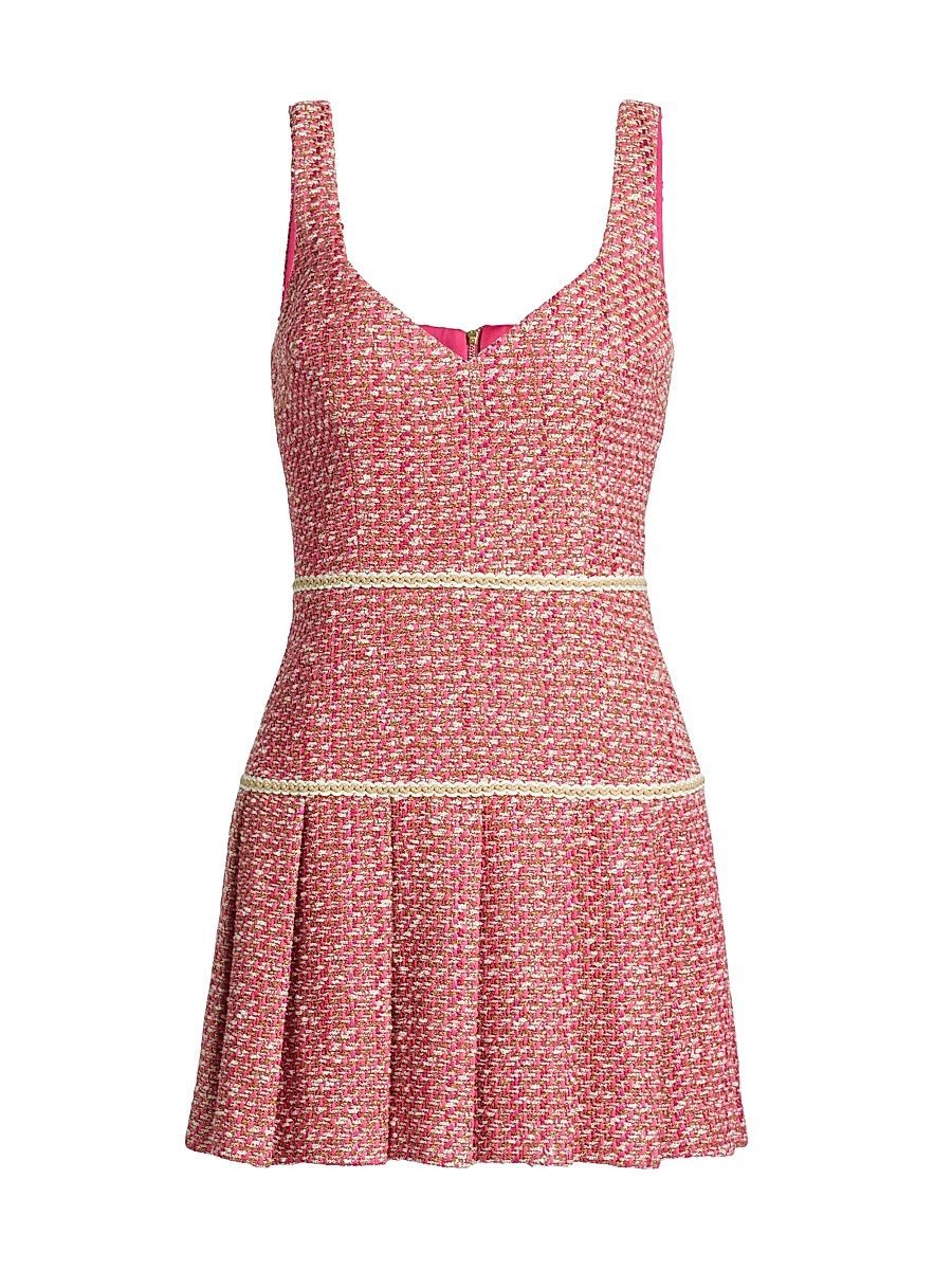 Women's Brianna Tweed Cotton-Blend Pleated Minidress - Pink Petunia Boucle - Size 6