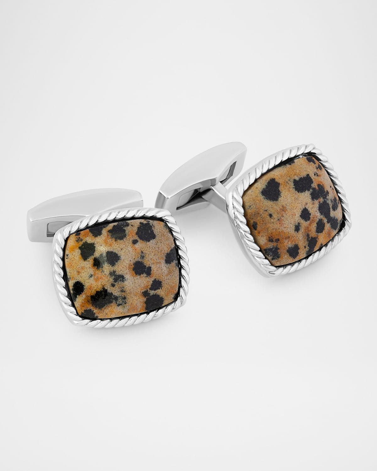Men & apos;s Rhodium-Plated Stainless Steel Dalmatian Jasper Cufflinks, Limited Edition