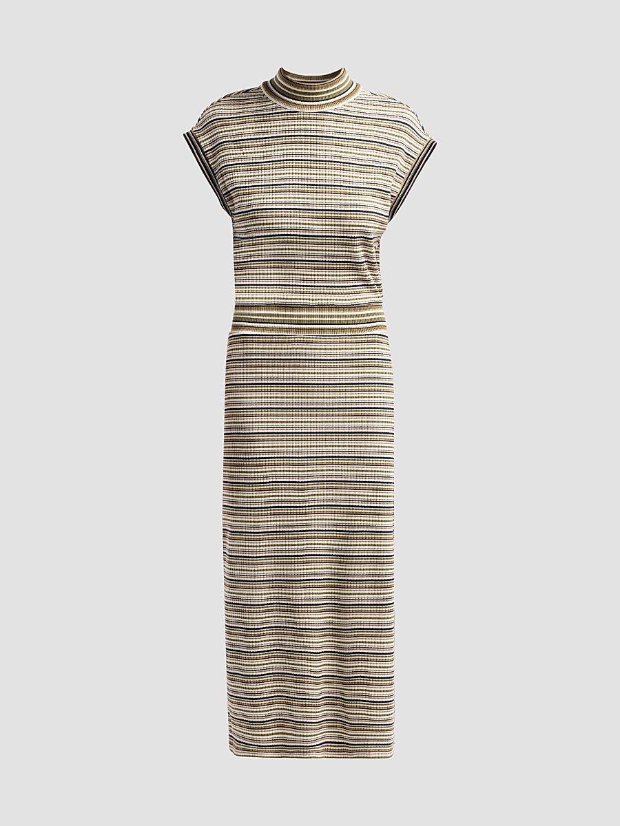 Women's Natalie Striped Midi Dress - Bone Stripe - Size Medium