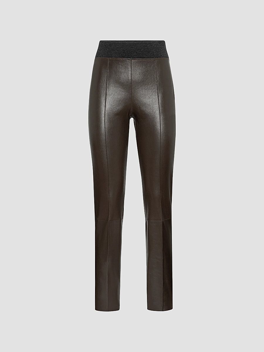 Brunello Cucinelli Women's Stretch Nappa Leather Leggings - Rust Brown - Size 14