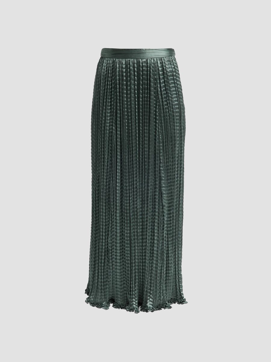Ulla Johnson Women's Lira Pleated Ripple-Satin Midi Skirt - Serpentine - Size 14