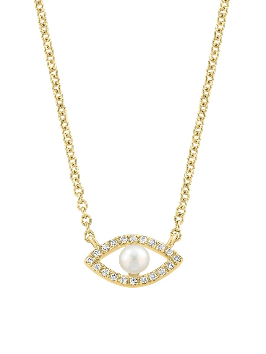 Women's 18K Yellow Gold, Cultured Freshwater Pearl & 0.04 TCW Diamond Eye Pendant Necklace - Yellow Gold