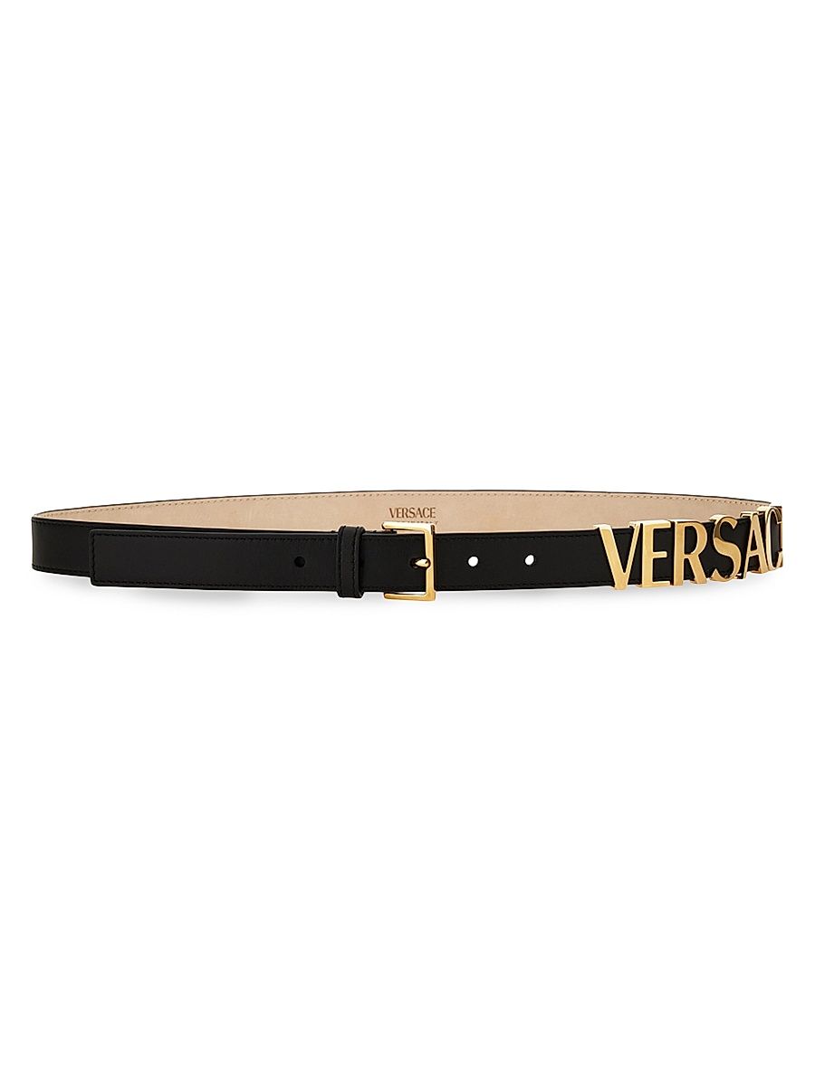 Women's Logo Leather Belt - Black Versace Gold - Size Large