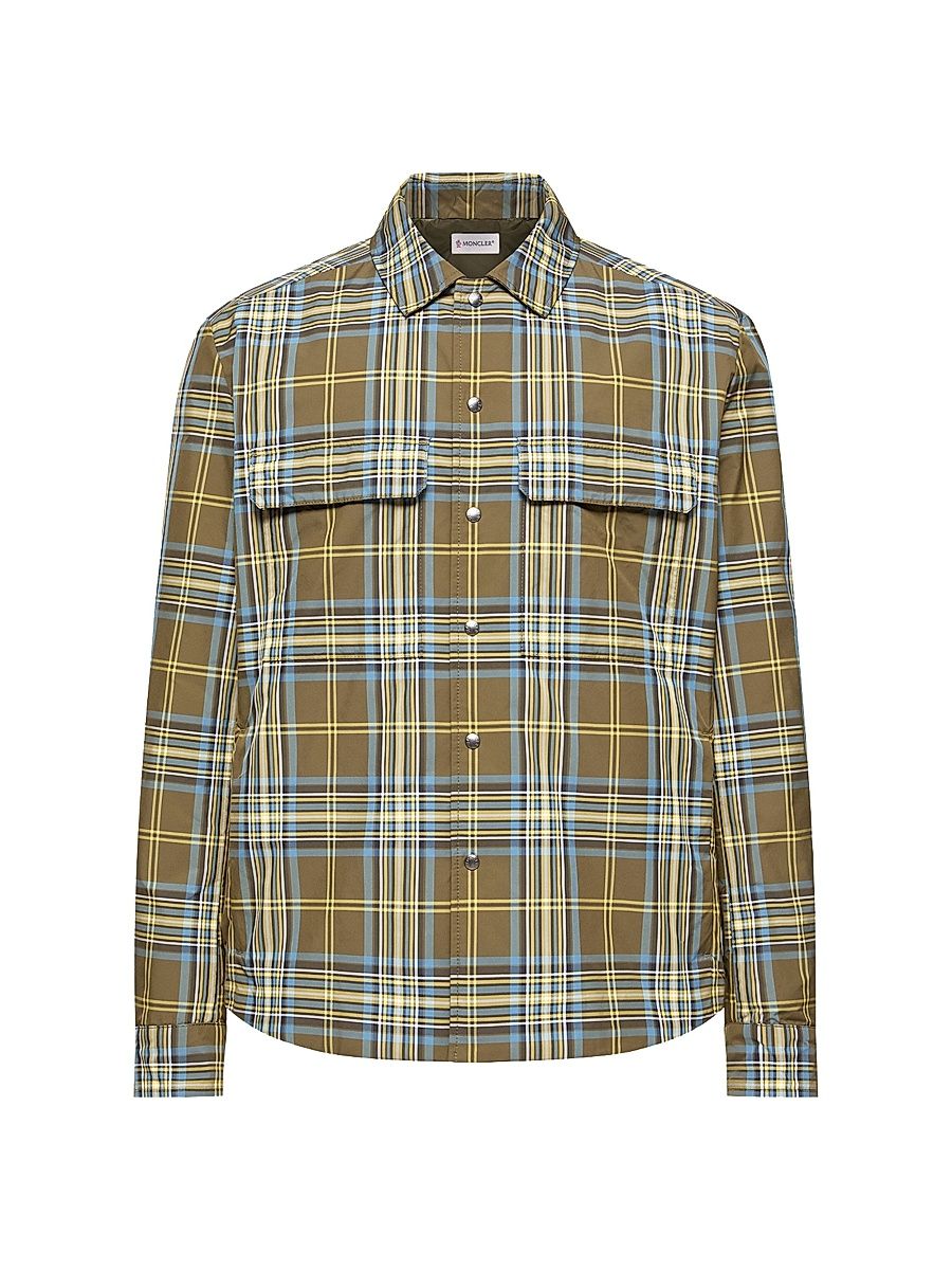 Men's Shacket with Checks - Blue Olive Green - Size XXL