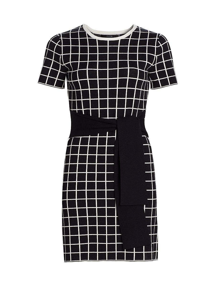 Women's Presley Windowpane Tie-Waist Minidress - Jet Optic Windowpane - Size Medium
