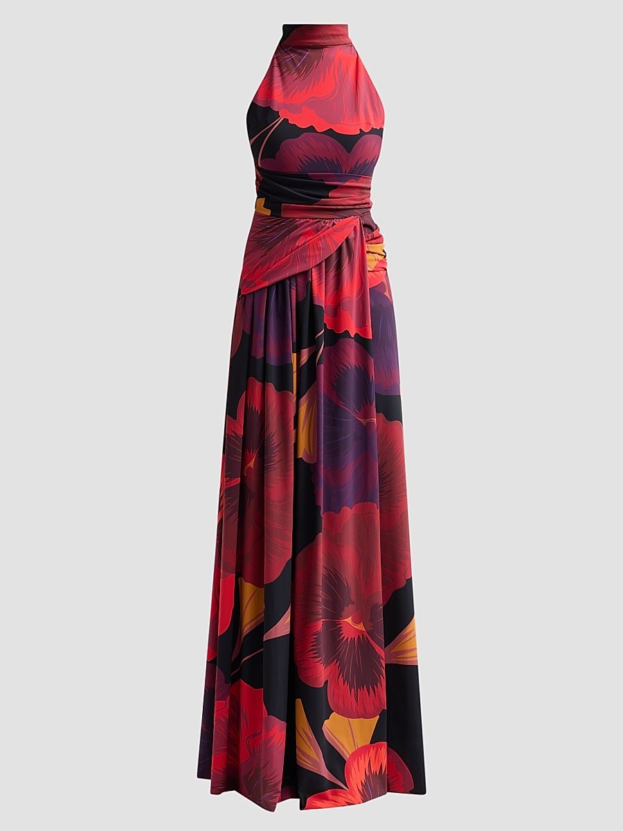 Women's Ankita Floral Draped Mock-Turtleneck Maxi Dress - Black Multi - Size 8