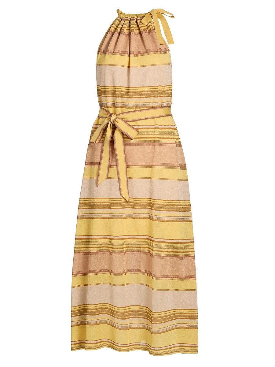 Women's Indra Stripe Halter Midi-Dress - Yellow Multi - Size 8