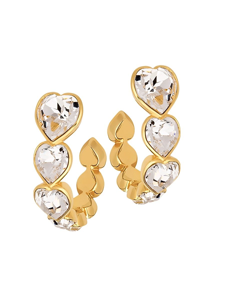 Women's 24K-Gold-Plated & Glass Crystal Heart Hoop Earrrings - Crystal