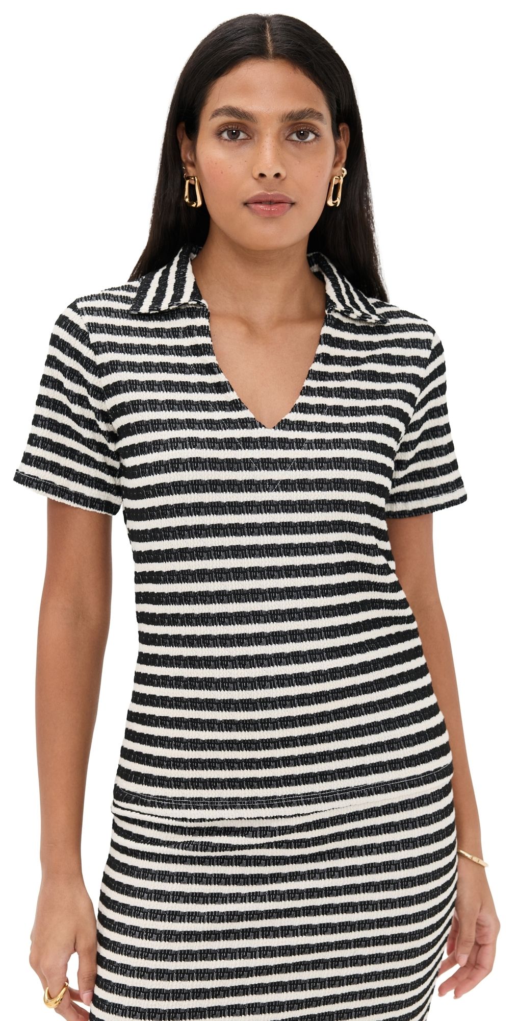 LE BOP Mila Polo Top Black Stripe S