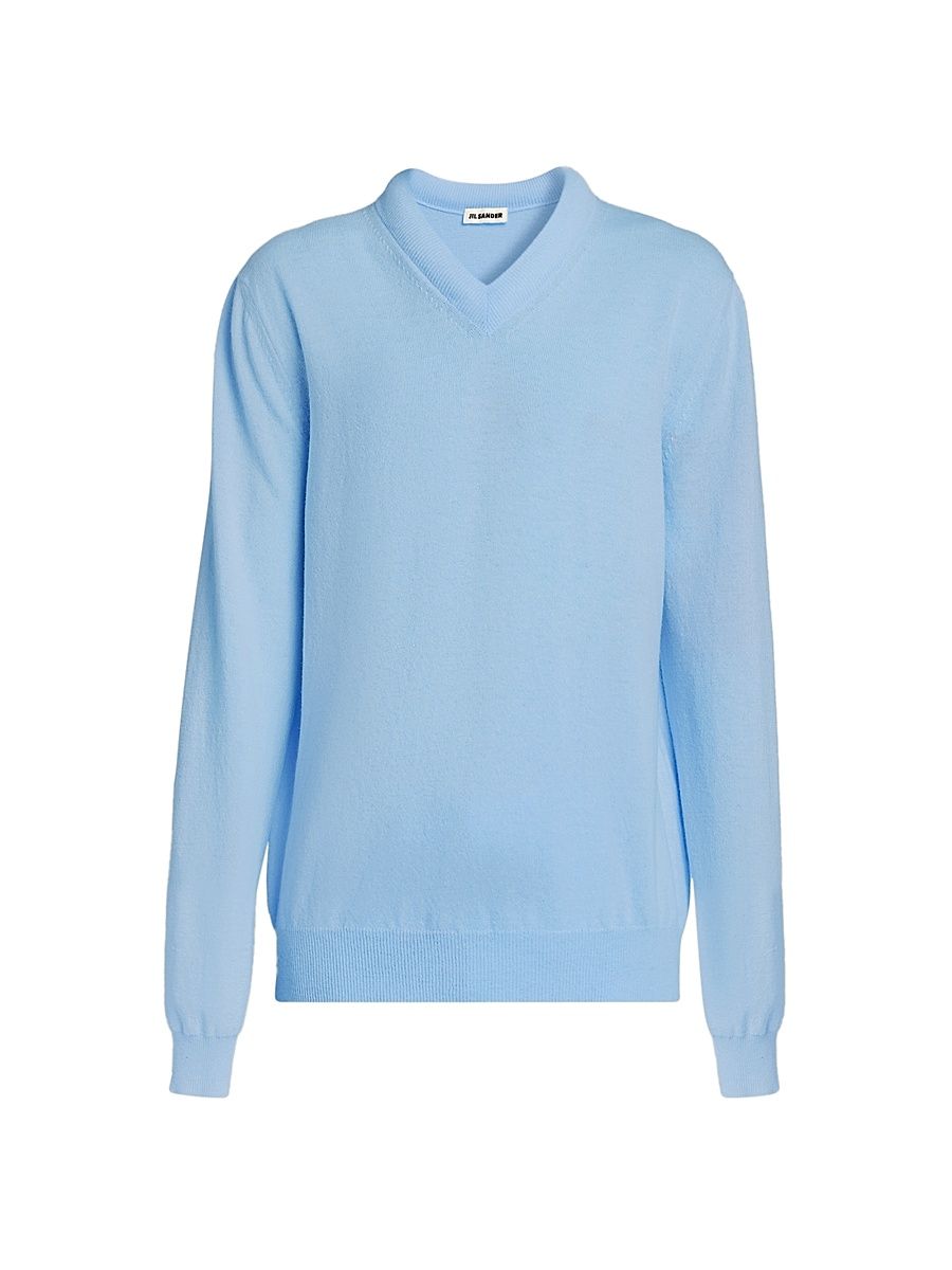 Men's Wool Knit V-Neck Sweater - Blue Haze - Size 44