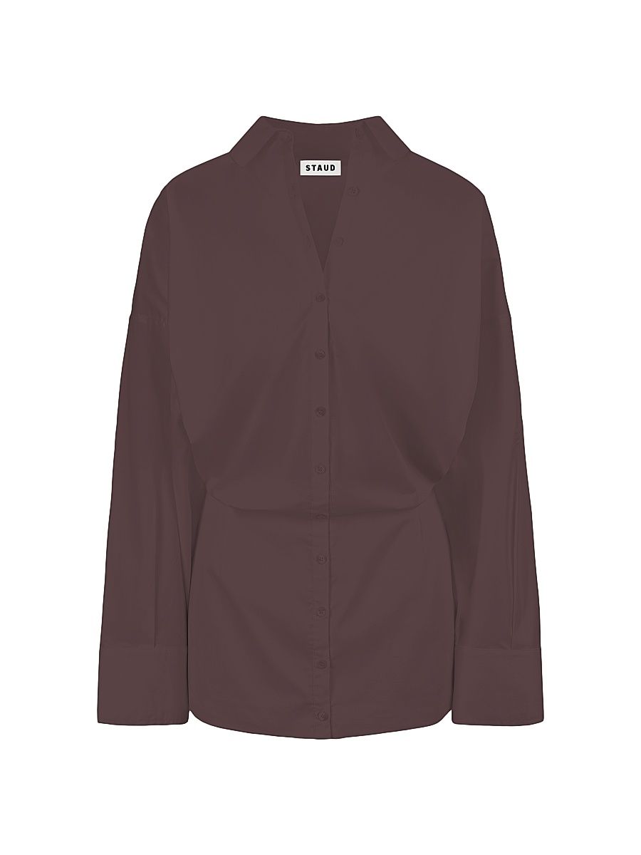 Women's Cynthia Stretch-Cotton Mini-Shirtdress - Earth - Size XL