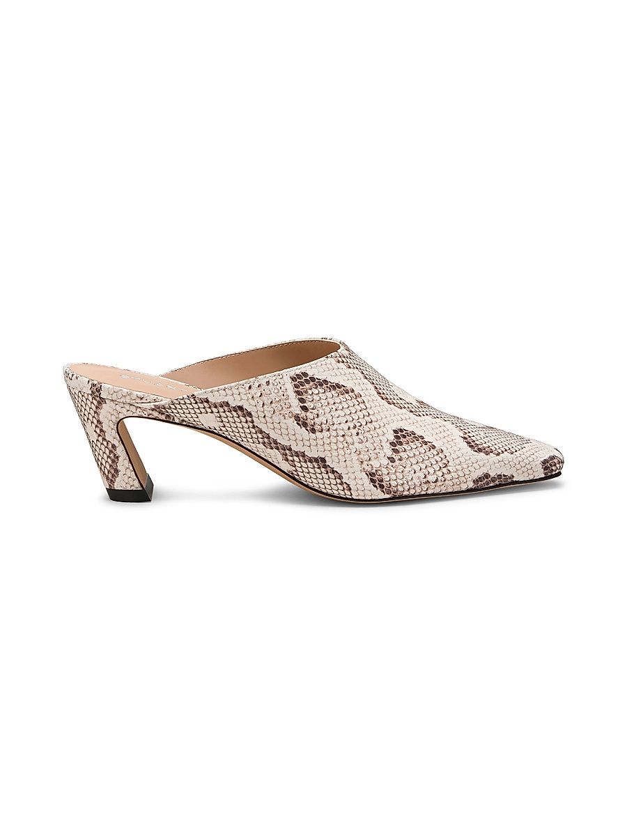 Women's Stassi 50MM Snake-Embossed Leather Mules - Cream - Size 9.5