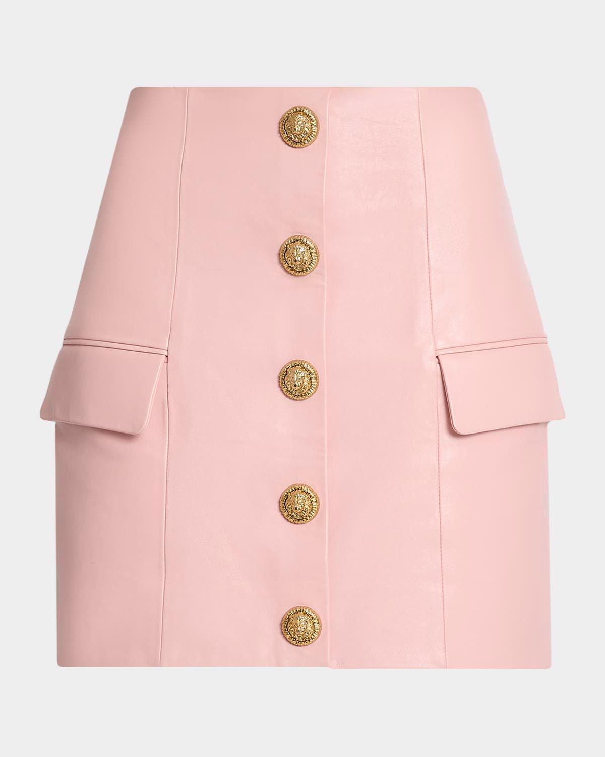 Button-Front Leather Mini Skirt