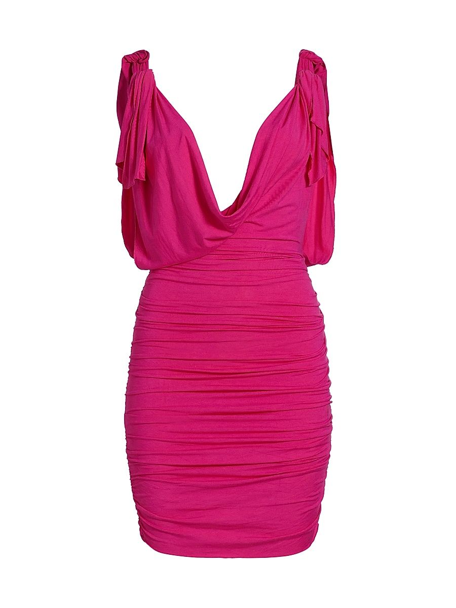 Women's Jersey Draped V-Neck Minidress - Fuxia - Size 2