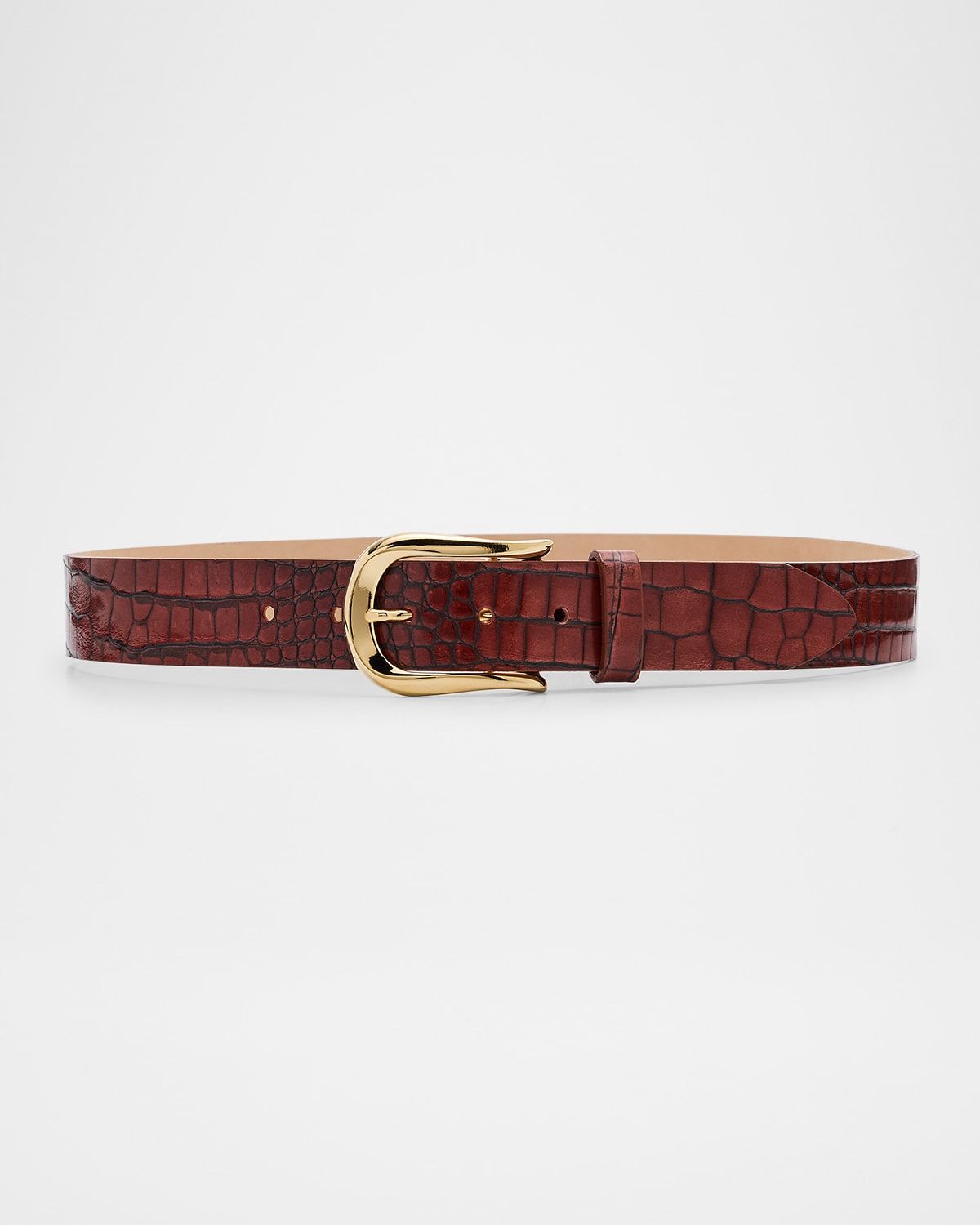 Croc-Embossed Leather Belt