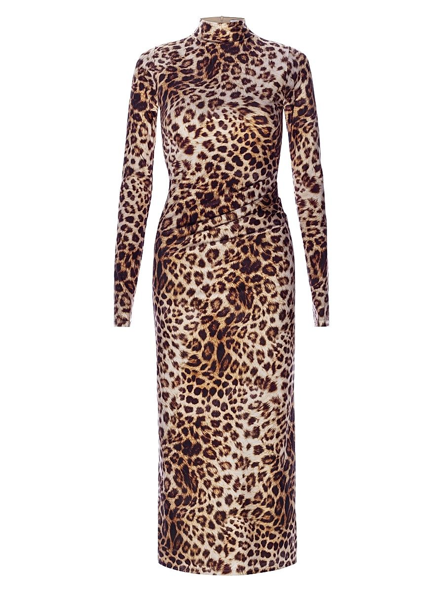 Women's Leopard Print Satin Shine Midi-Dress - Fierce Leopard - Size XS