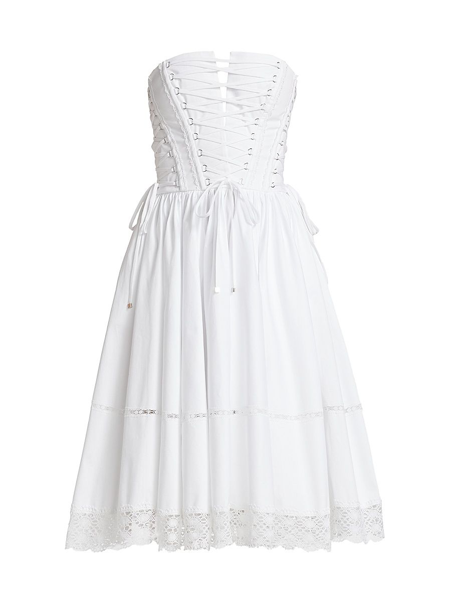 Women's Tuta Lace-Up Cotton Twill Dress - Bianco Ottico - Size 8