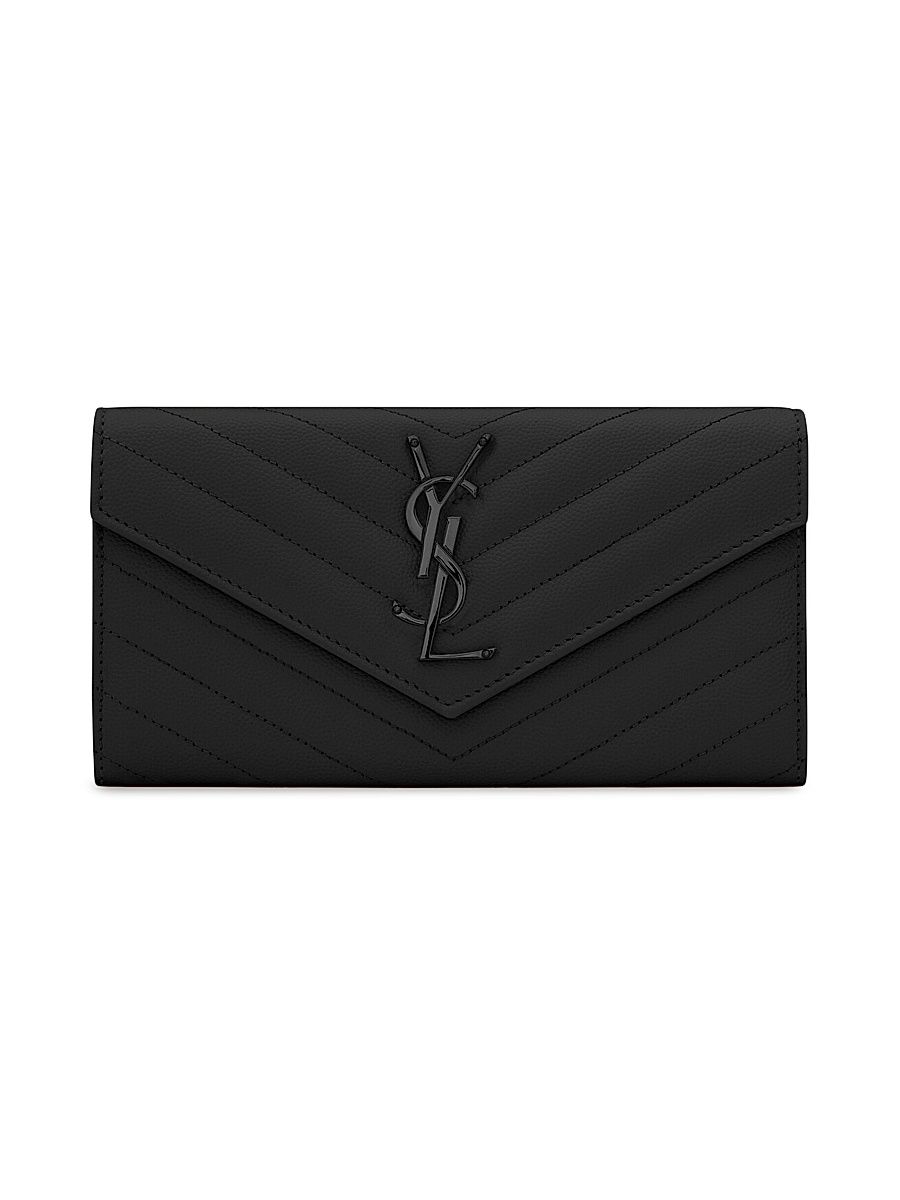 Women's Cassandre Matelasse Large Flap Wallet in Grain De Poudre Embossed Leather - Nero
