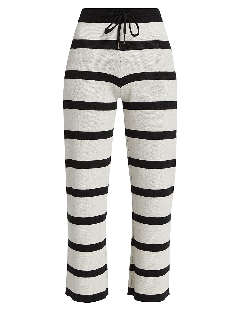 Women's Striped Wide-Leg Crop Pants - Dark Linen Black - Size XL