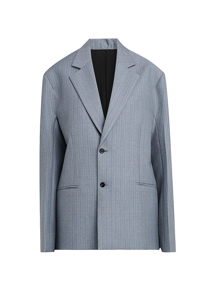 Women's Striped Wool-Mohair Single-Breasted Jacket - Blue Grey - Size 10