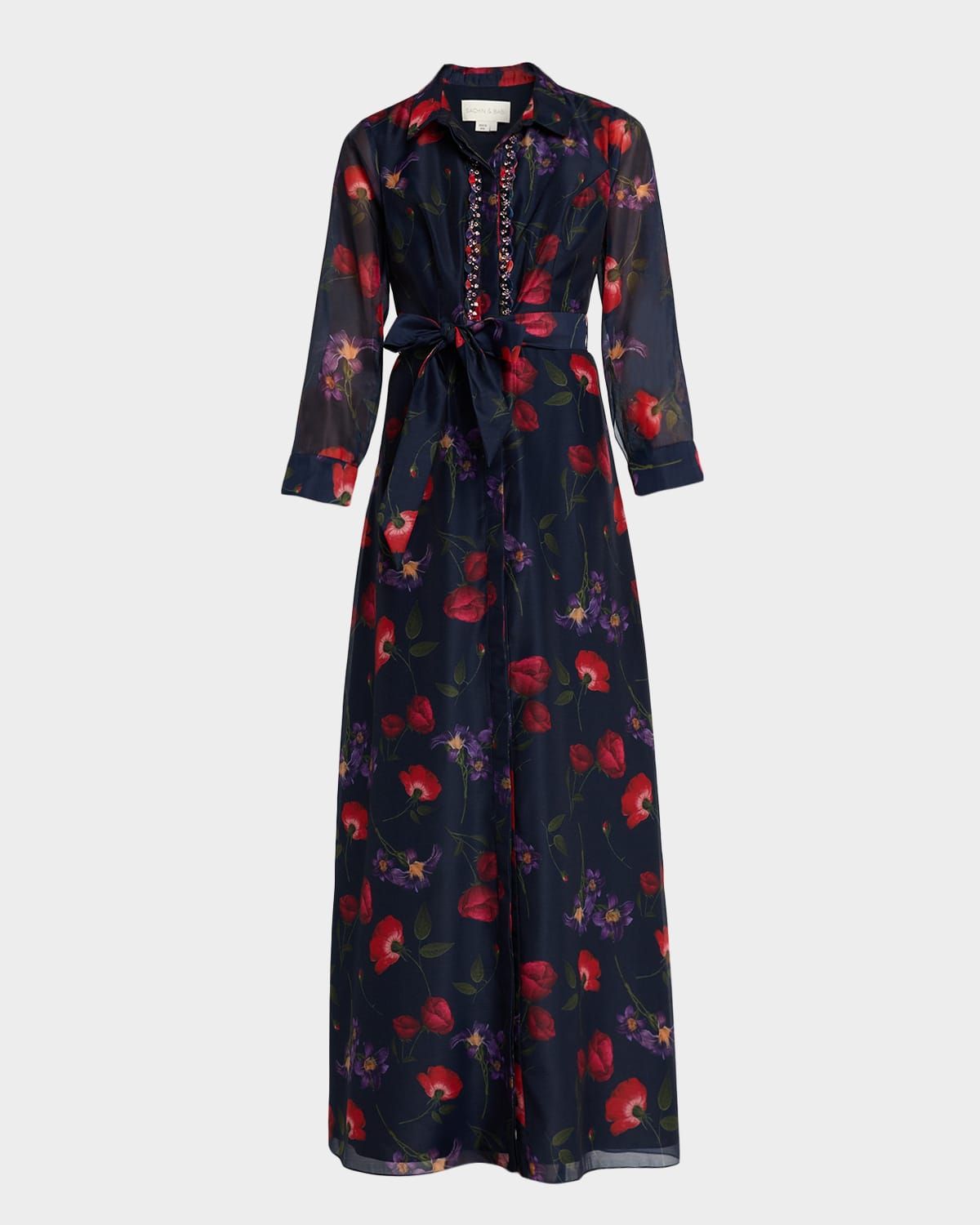 Addison Floral-Print Chiffon Shirt Gown