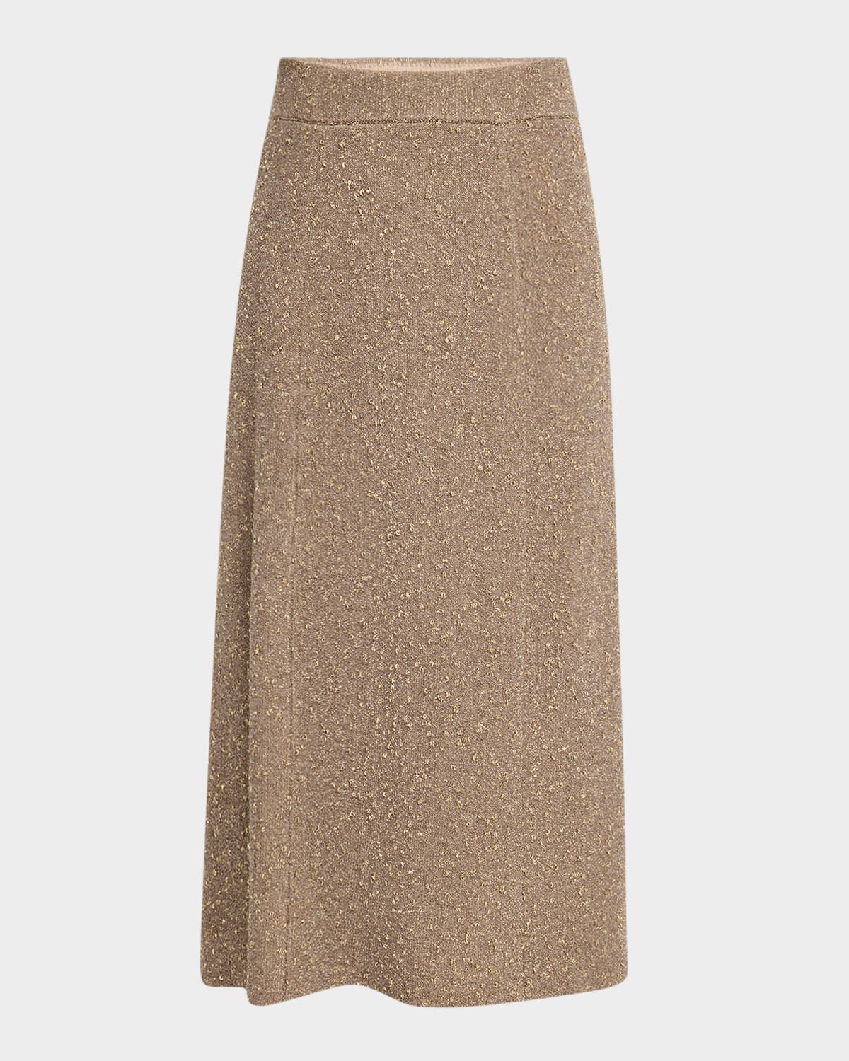 Metallic Wool-Cashmere Knit Midi Skirt