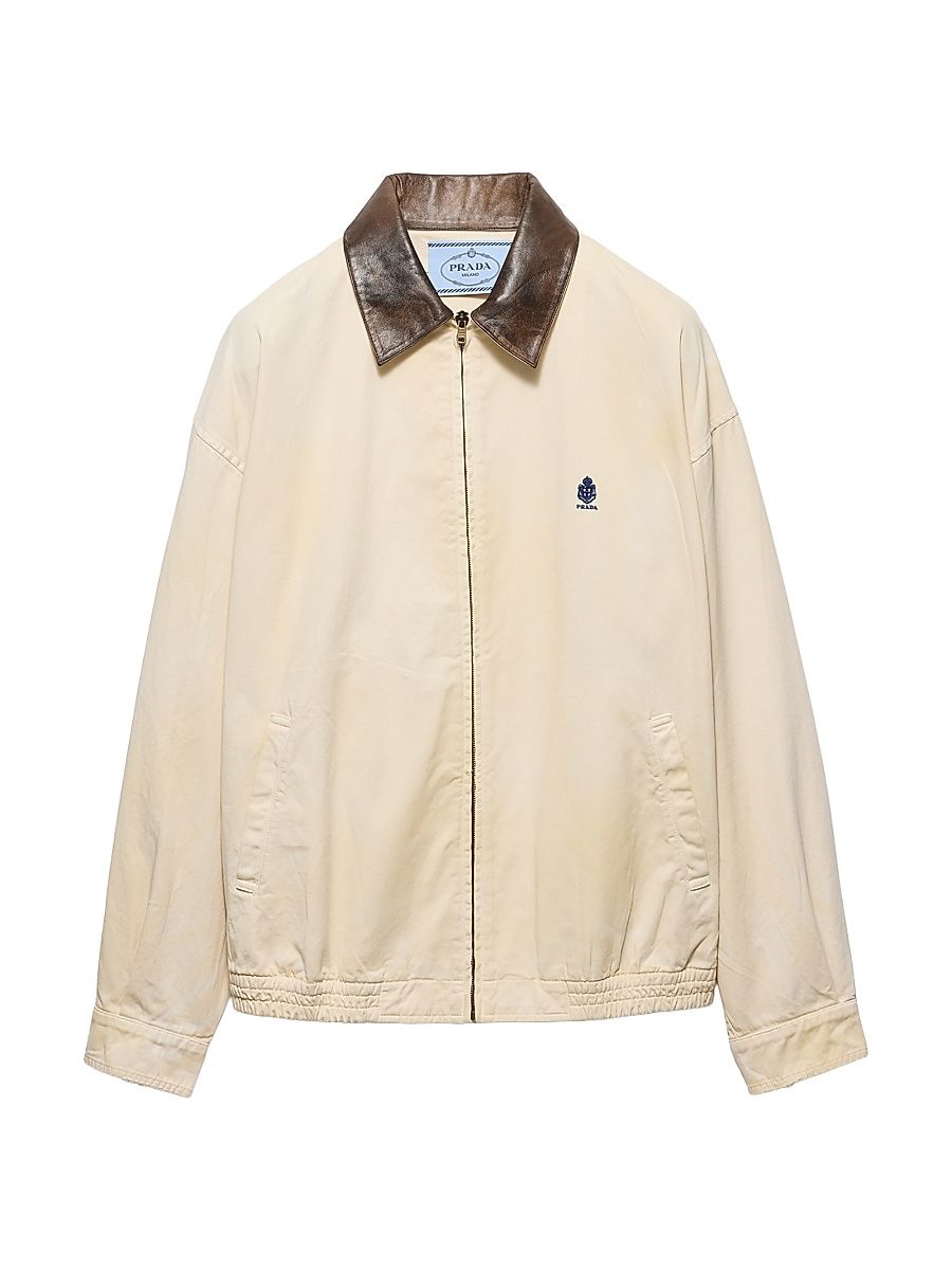 Women's Embroidered Garment-Dyed Old Gabardine Blouson Jacket - Beige Khaki - Size 14