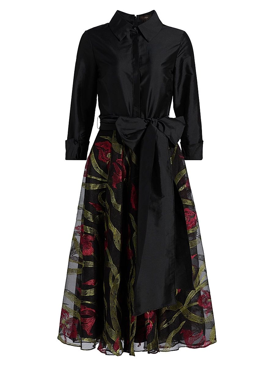 Women's Azura Embroidered A-Line Shirtdress - Black - Size 16