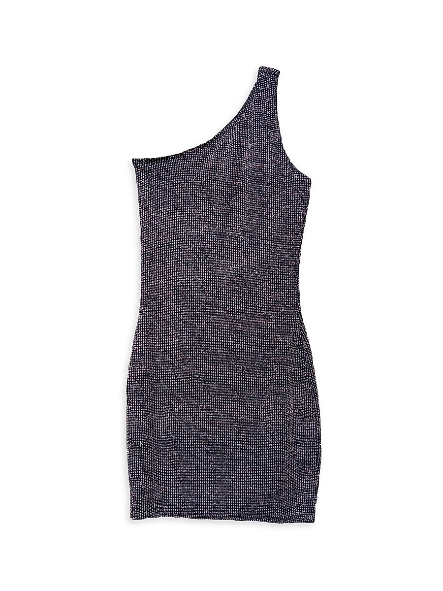 Girl's Glitter One-Shoulder Minidress - Pink - Size 16