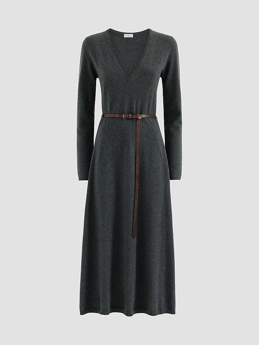 Women's Cashmere Knit Belted Dress - Lead - Size XL