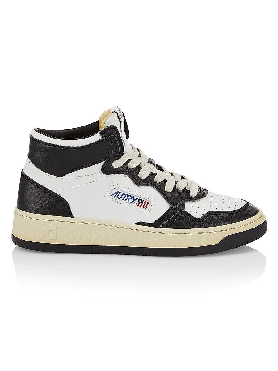 Women's Medalist Mid-Top Leather Sneakers - White Black - Size 12