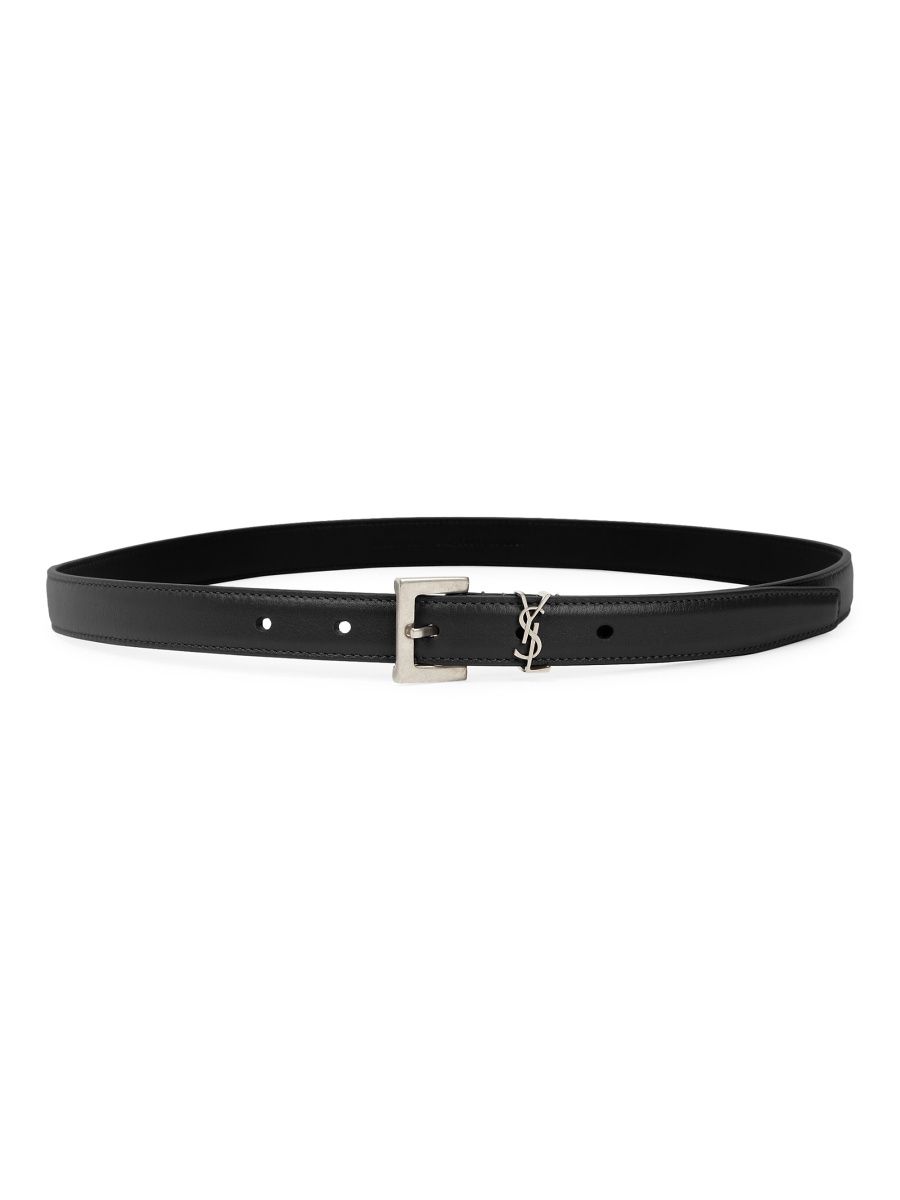 Saint Laurent Women's Cassandre Thin Belt with Square Buckle in Smooth Leather - Black - Size 40
