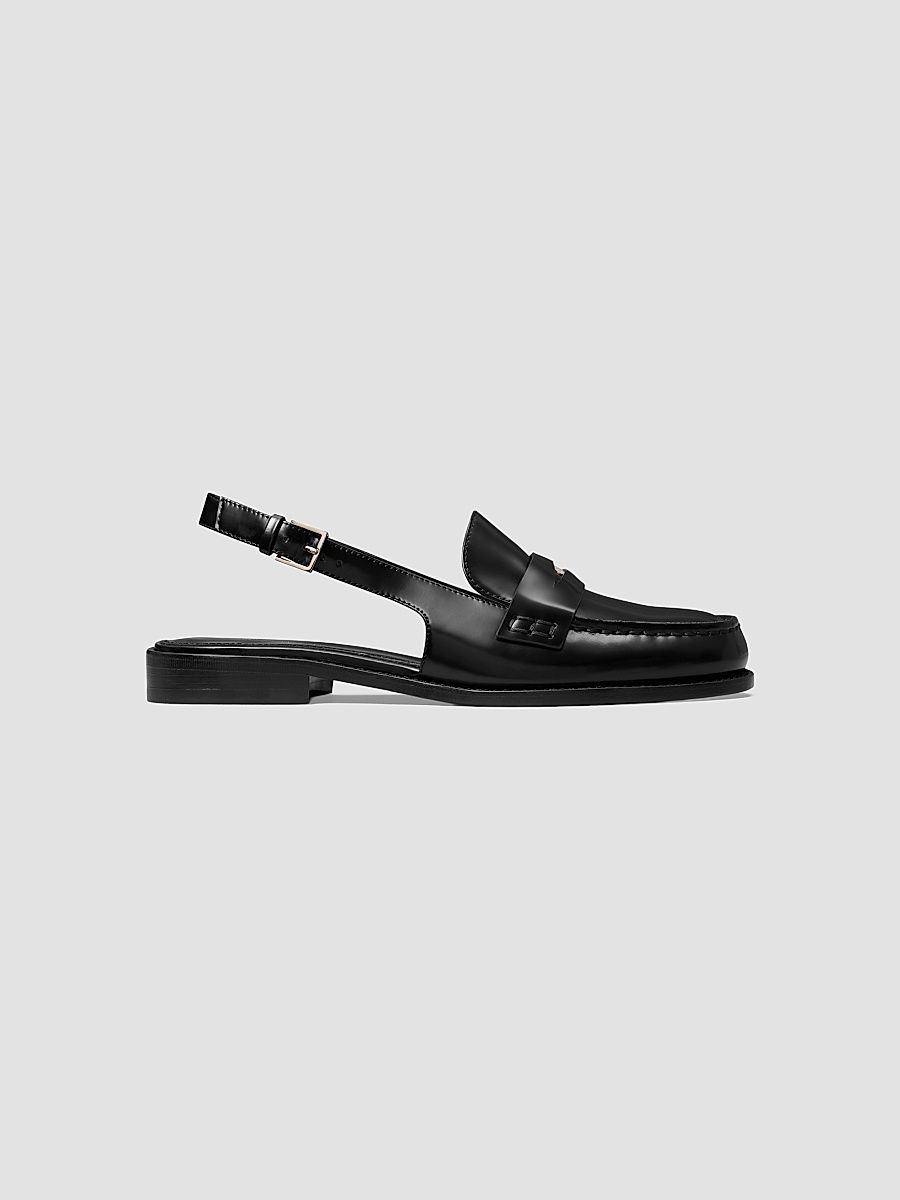 Women's Moc Toe Leather Slingback Penny Flats - Perfect Black - Size 8