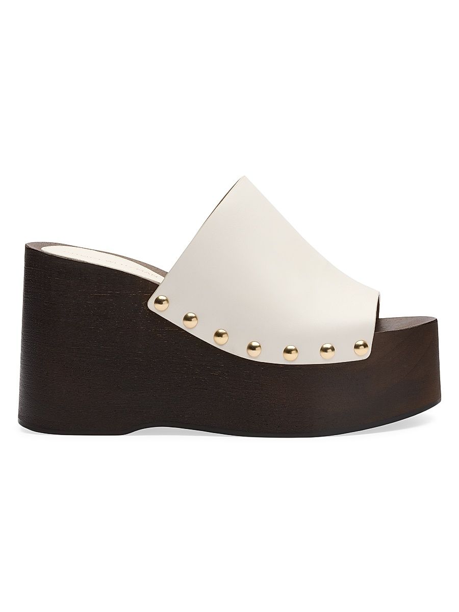 Women's Kate 100MM Leather Clog Slide Sandals - Cream - Size 9.5