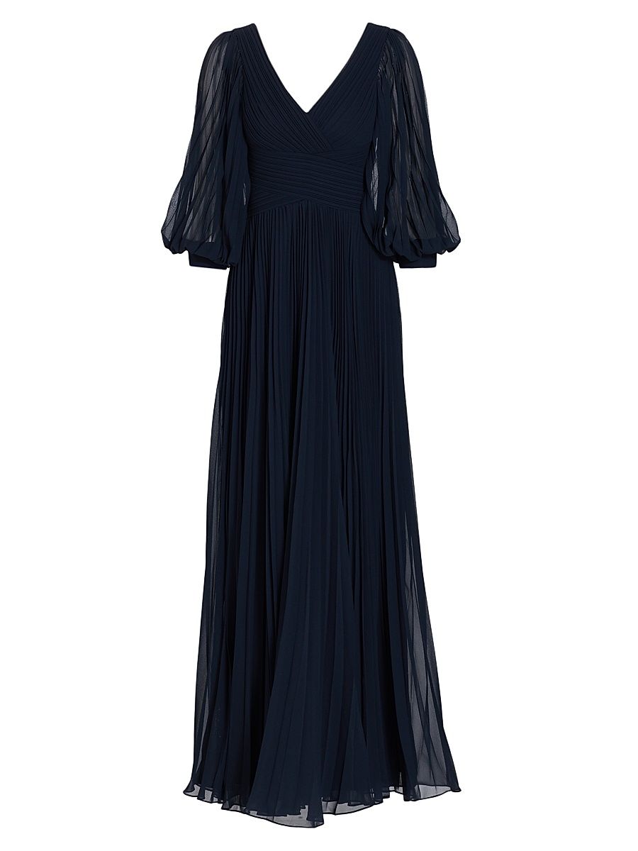 Women's Chiffon Pleated Gown - Navy - Size 12