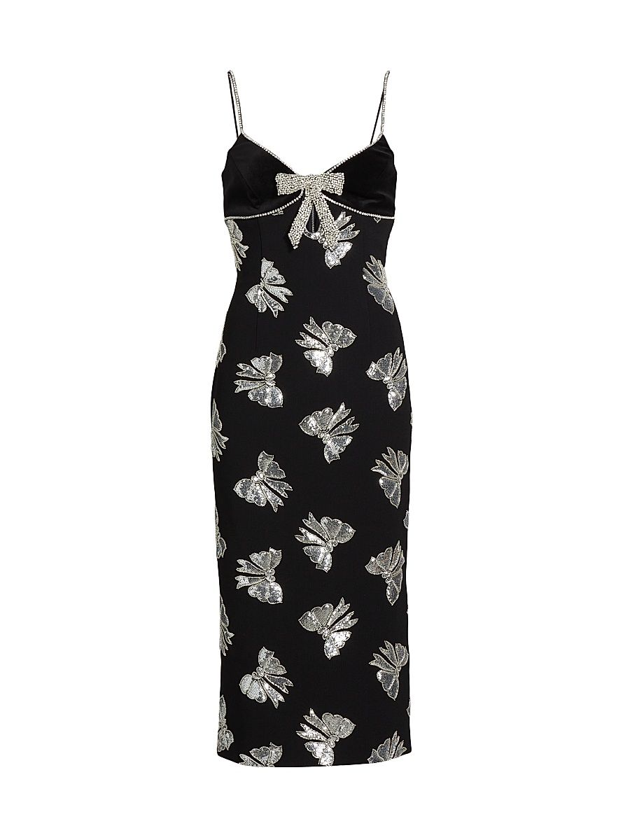 Women's Valor Sequined Bow Midi-Dress - Black - Size 8