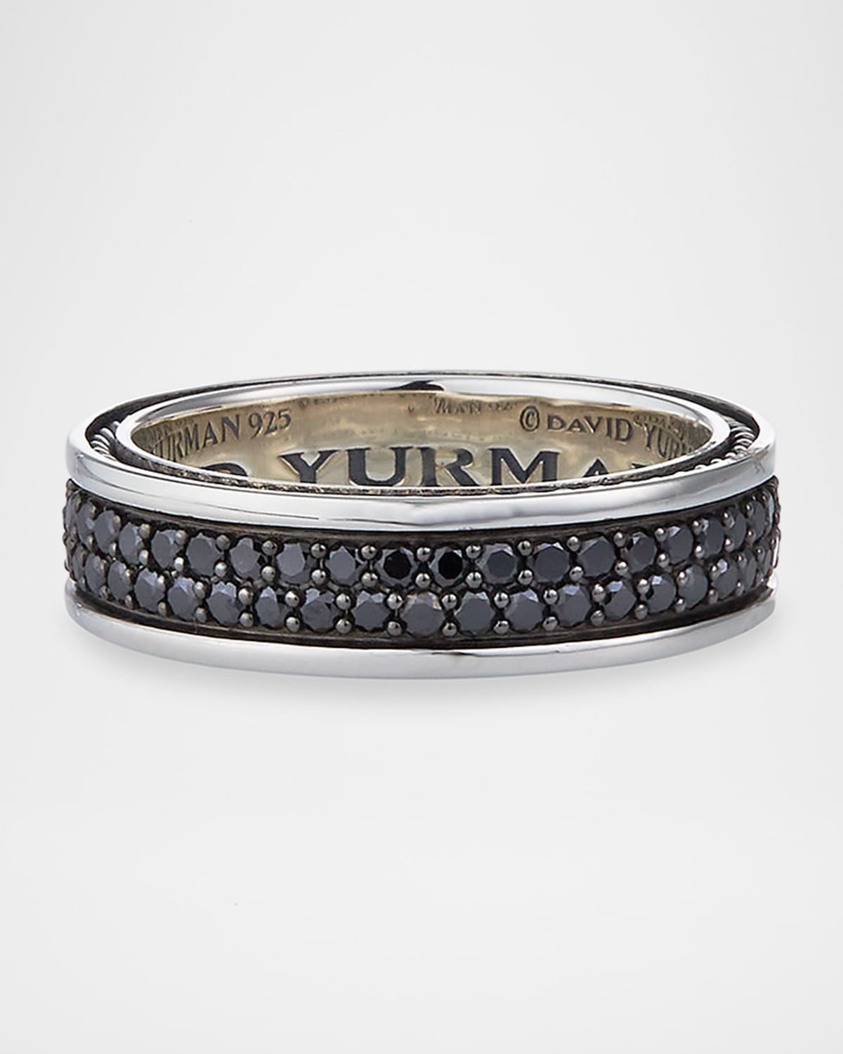 Men & apos;s Streamline Two-Row Band Ring with Black Diamonds in Silver