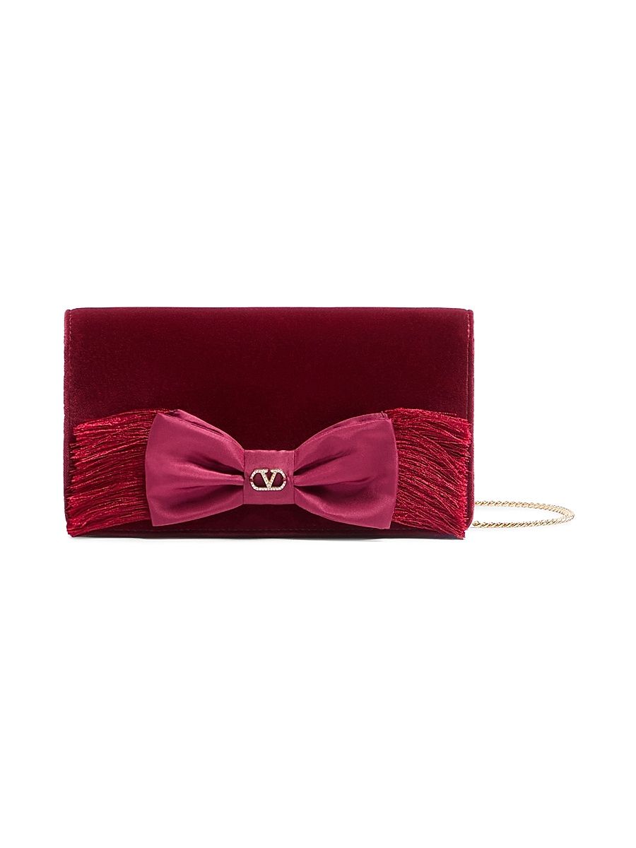 Women's VLogo Signature Mini Velvet Shoulder Bag - Maroon