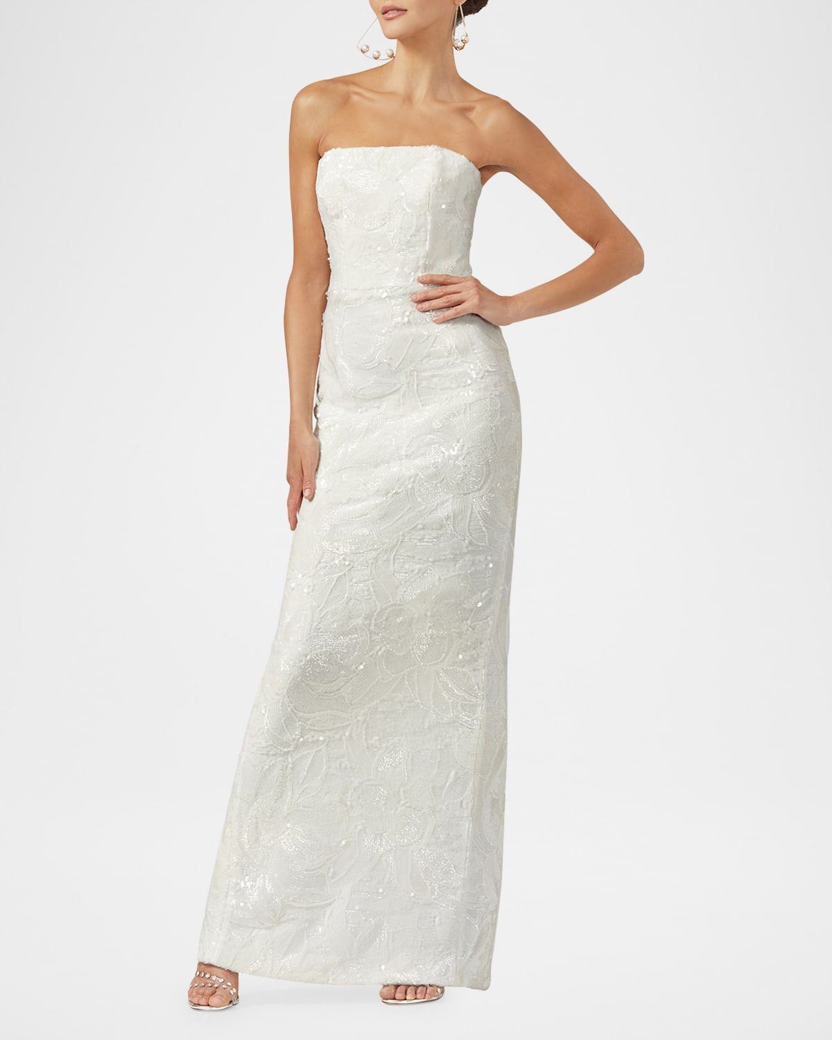 Serena Strapless Floral Sequin Column Gown