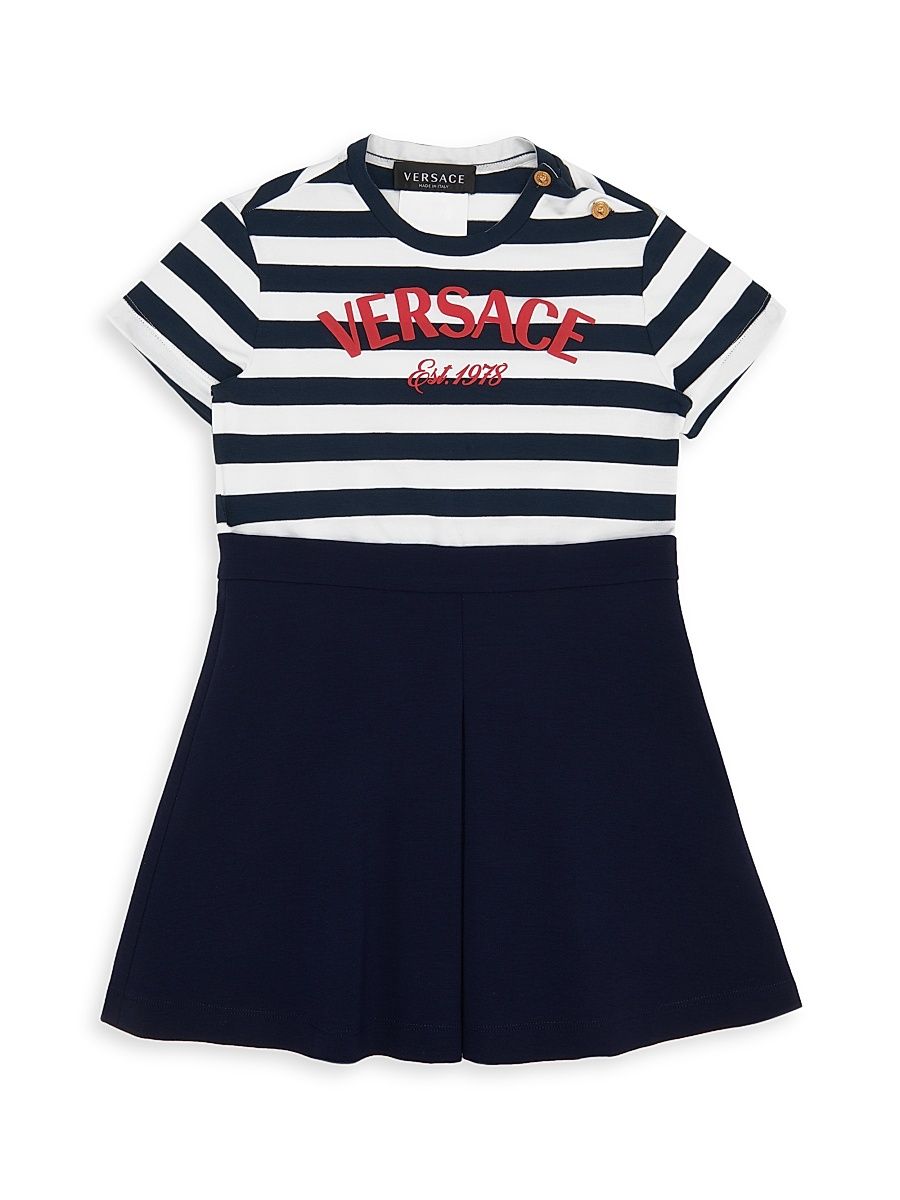 Little Girl's Logo Striped Dress - Navy Multi - Size 8
