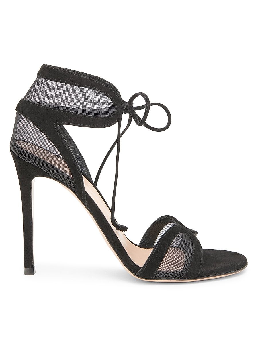 Women's 105MM Mesh & Suede Stiletto Sandals - Black - Size 9.5