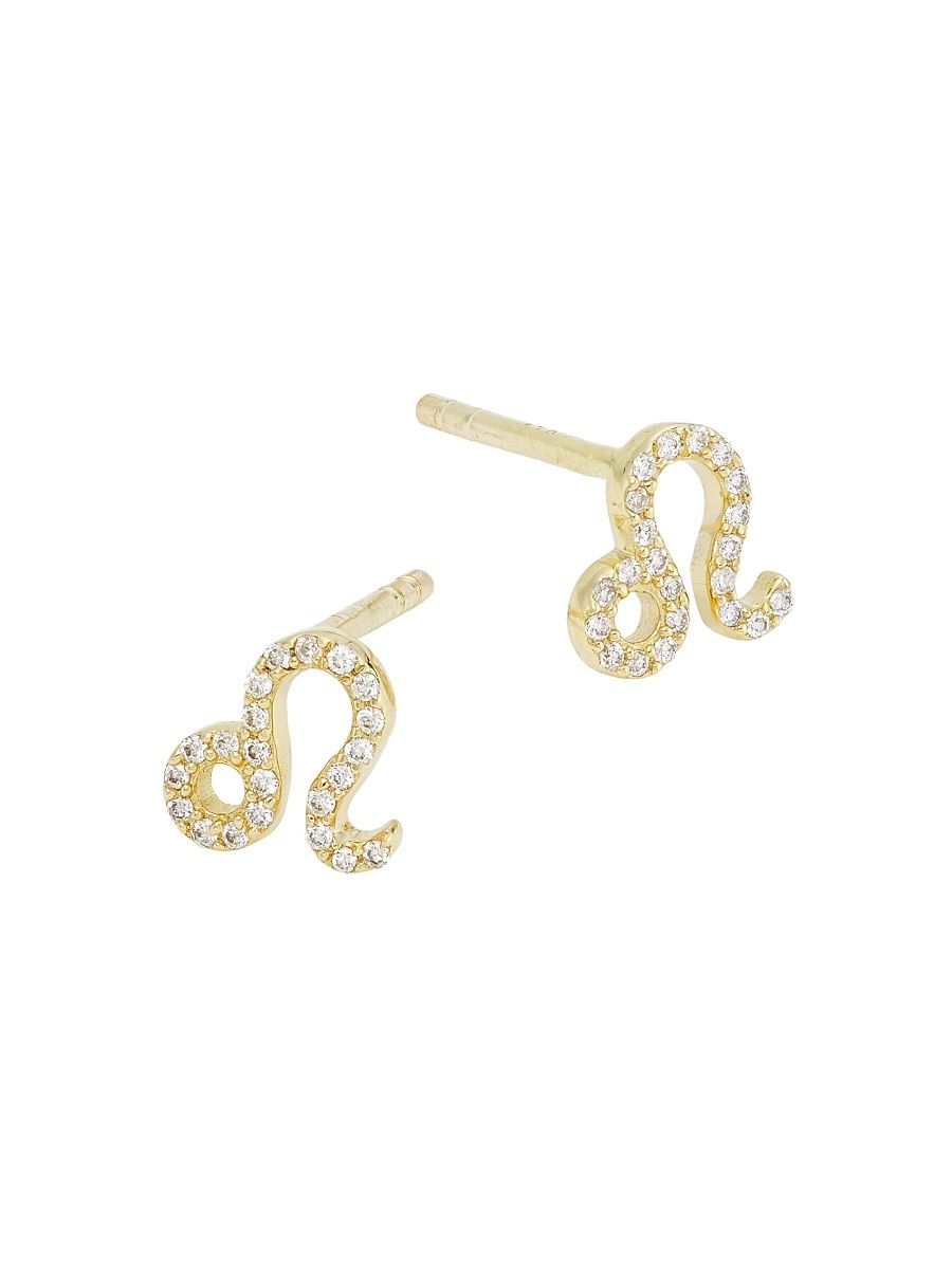 Women's 14K Yellow Gold & 0.07 TCW Diamond Zodiac Stud Earrings - Aquarius