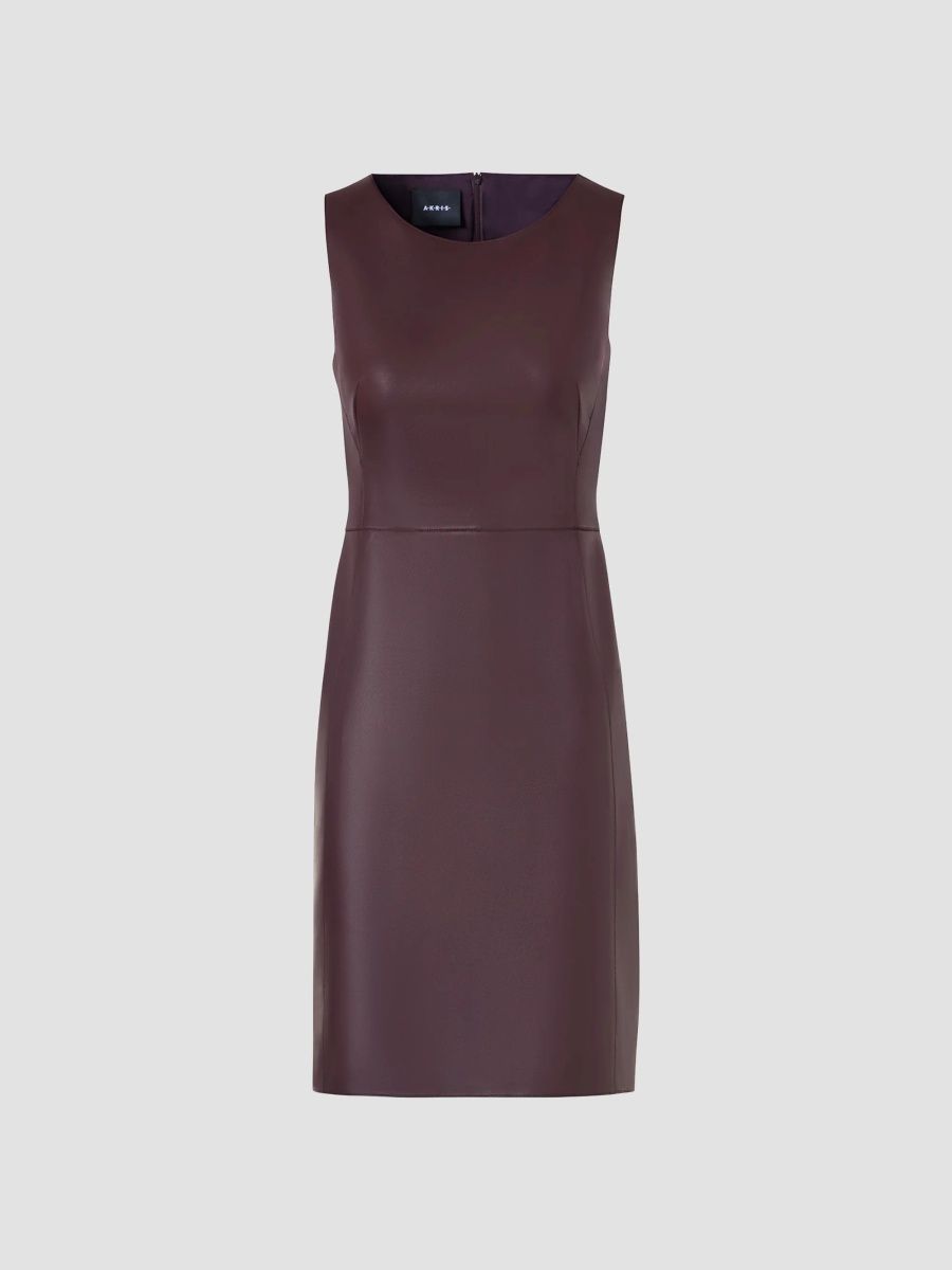Akris Women's Nappa Leather Mini Sheath Dress - Merlot - Size 14