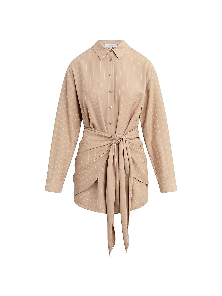 Women's The Sweet Talker Striped A-Line Mini-Shirtdress - Desert Khaki Pinstripe - Size XL