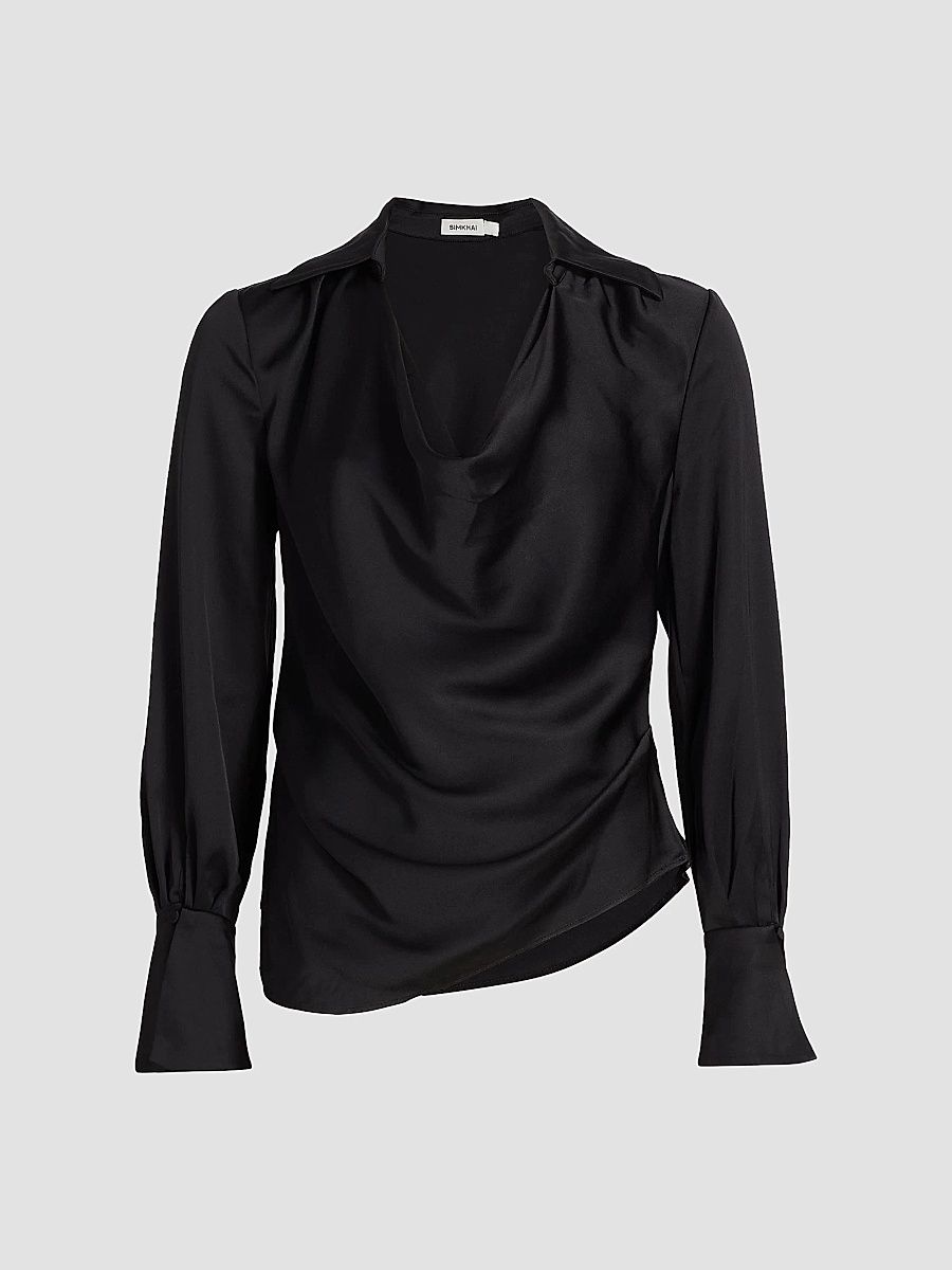 SIMKHAI Women's Symone Long-Sleeve Cowl Neck Top - Black - Size 14
