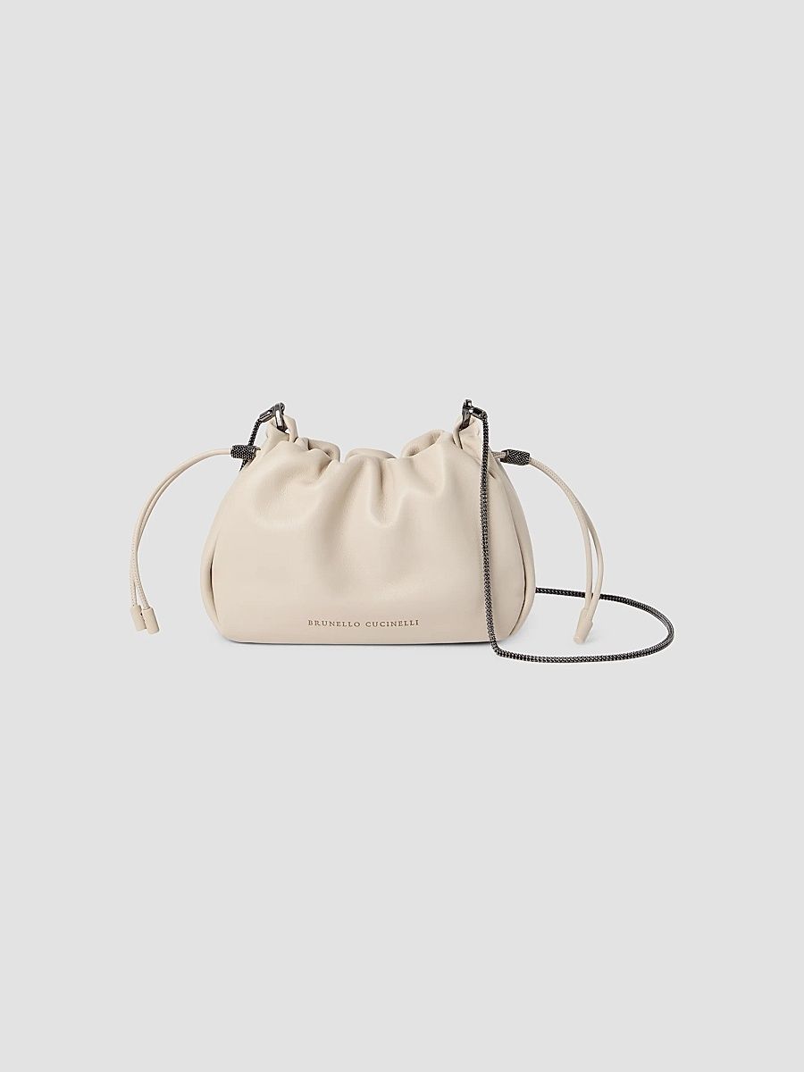 Women's Mellow Mini Bucket Bag in Soft Leather - Ivory