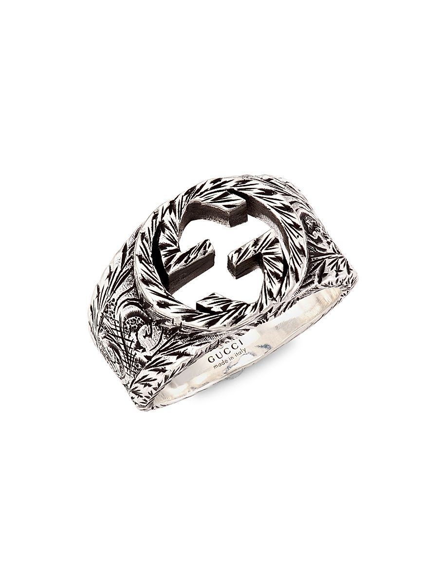 Men's Sterling Silver Interlocking G Paisley Ring - Silver - Size 10.75